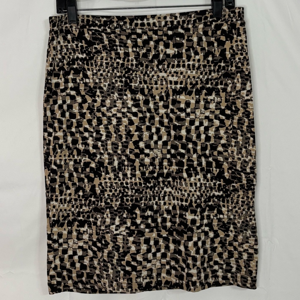 Ann Taylor Black and Brown Abstract Geometric Print Pencil Skirt in Size 8